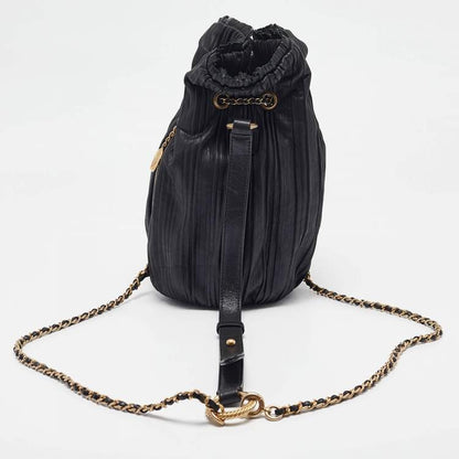 Chanel Black Shimmer Leather Coco Pleats Sling Backpack