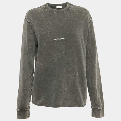 Saint Laurent Paris Faded Grey Logo Cotton Sweatshirt – Size S