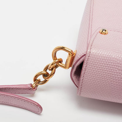 Dolce & Gabbana Lucia Medium Pink Lizard Embossed Leather Crossbody Bags