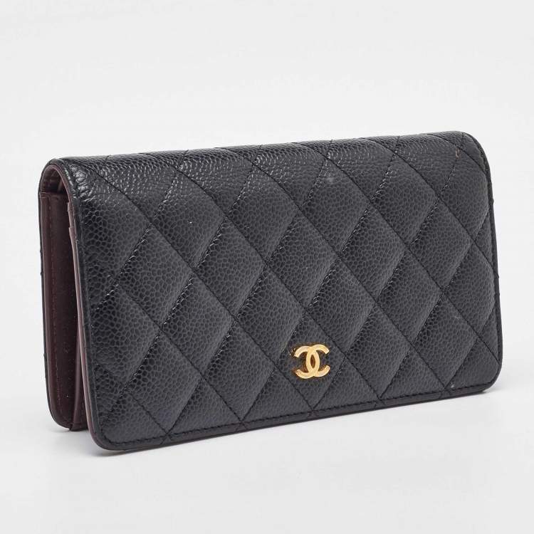 Chanel Black Quilted Caviar Leather L Yen Continental Wallet