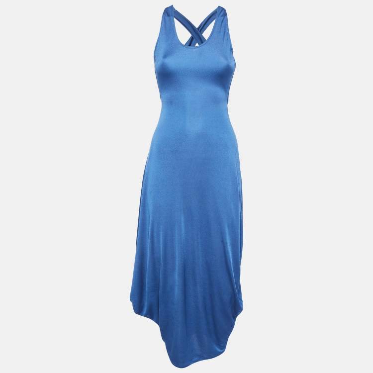 Giorgio Armani Blue Jersey Draped Midi Dress – Size S