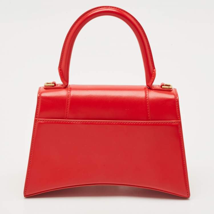 Balenciaga Red Leather Small Hourglass Top Handle Bag
