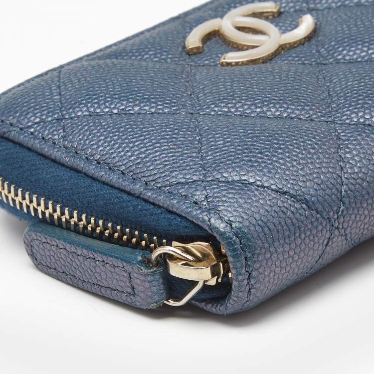 Chanel Zipped Coin Purse in Blue Shimmer Caviar Leather
