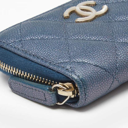 Chanel Zipped Coin Purse in Blue Shimmer Caviar Leather