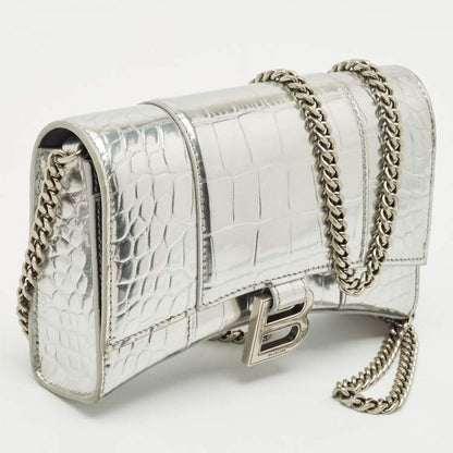 Balenciaga Silver Croc-Embossed Patent Leather Hourglass