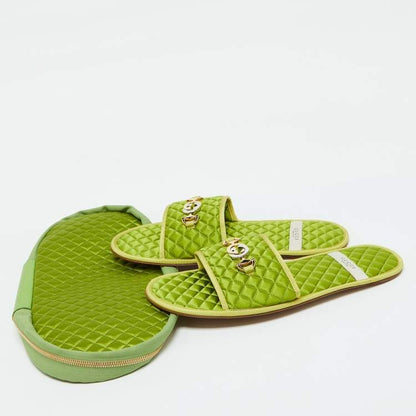 Gucci Green Quilted Satin G Logo Slides – Size 44 – Brand New