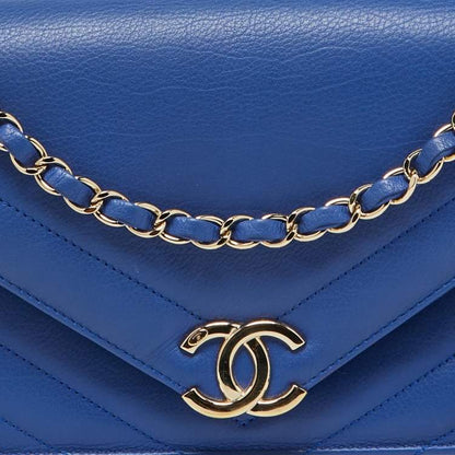 Chanel Blue Chevron Leather Medium Coco Envelope Flap Bag – Gold Hardware