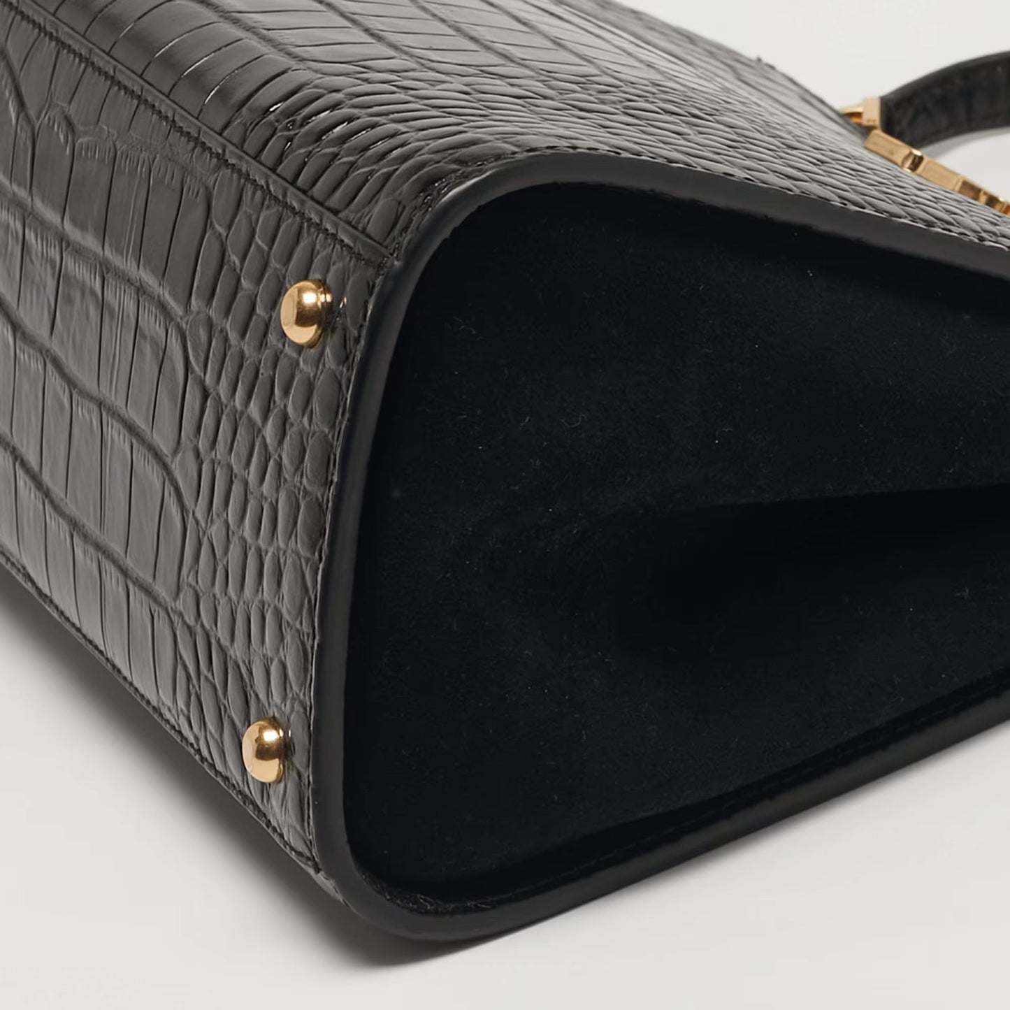 Tory Burch Eleanor Black Croc Embossed Leather Top Handle Bag