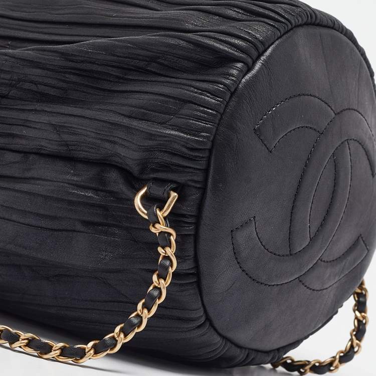 Chanel Black Shimmer Leather Coco Pleats Sling Backpack