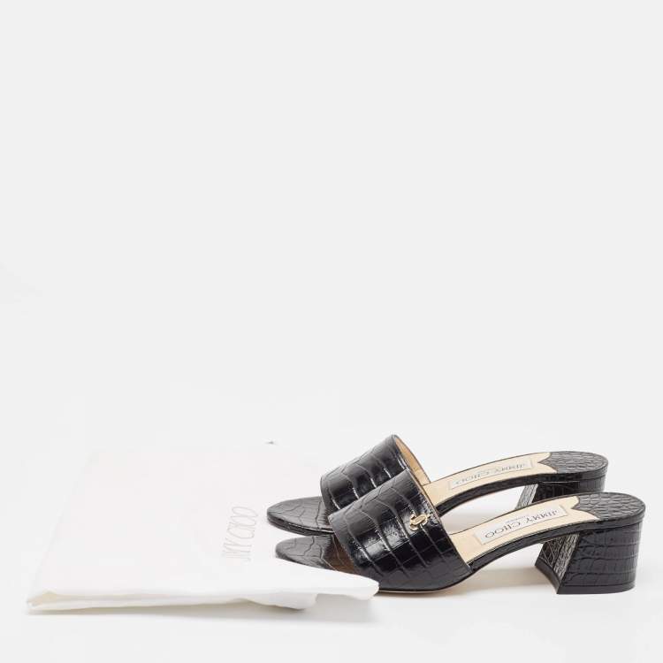 Jimmy Choo Black Croc Leather Minea Slides Size 35