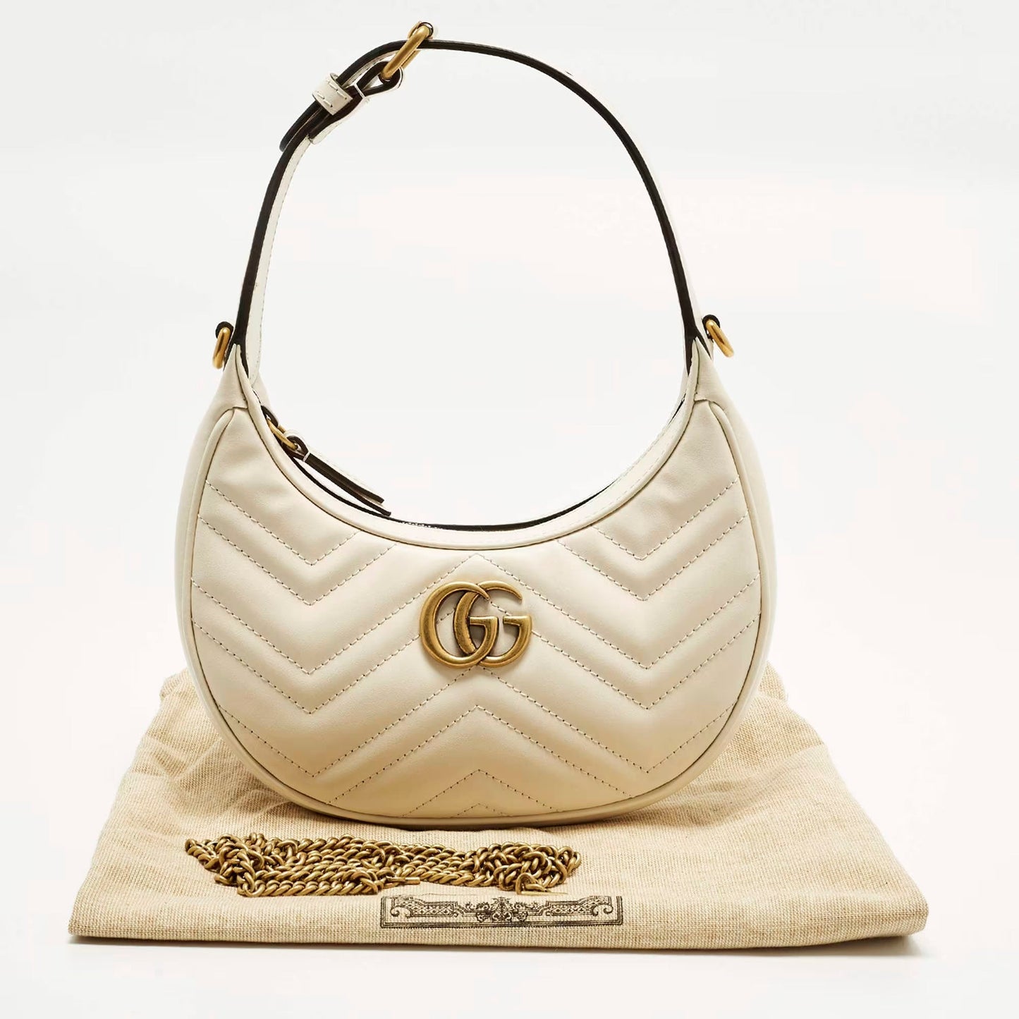 Gucci GG Marmont Small Off White Matelassé Leather Hobo