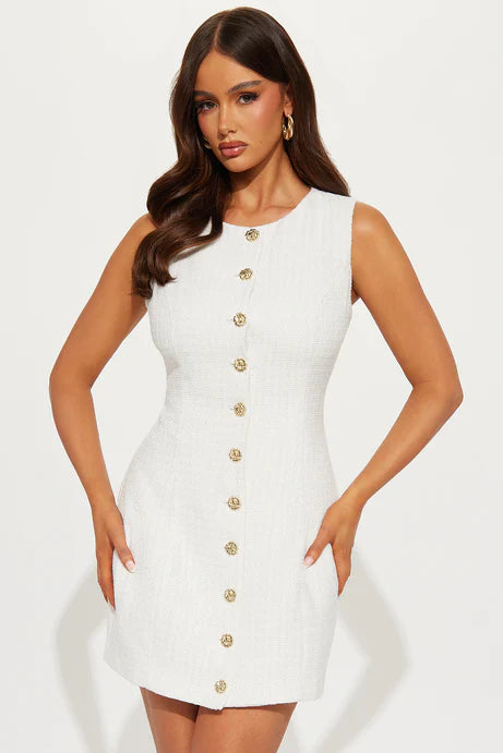 White Tweed Mini Dress – Classy Civil Wedding / Bridal Shower | Pre-Order