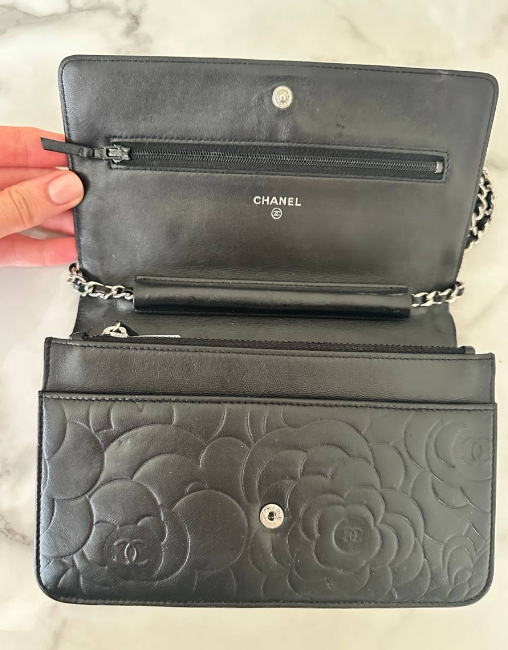 Chanel Camellia Wallet on Chain WOC Black Lambskin