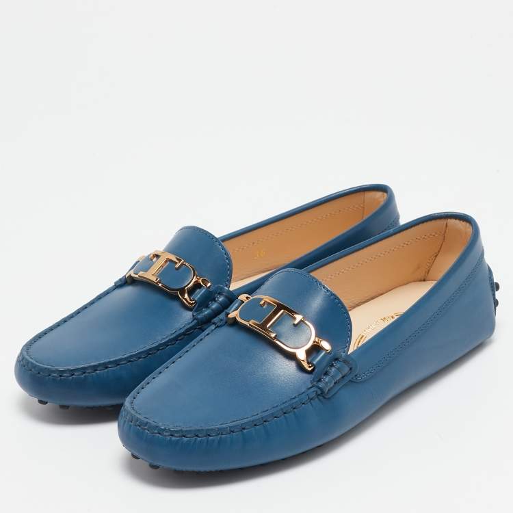 Tod’s Blue Leather Gommino Slip-On Loafers - Size 36