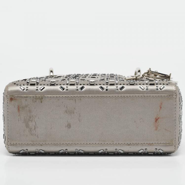 Mini Lady Dior Grey Satin with Beaded Cannage | Fair Condition