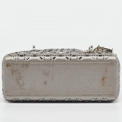 Mini Lady Dior Grey Satin with Beaded Cannage | Fair Condition