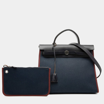 Hermes Black Blue Toile Herbag Zip 31