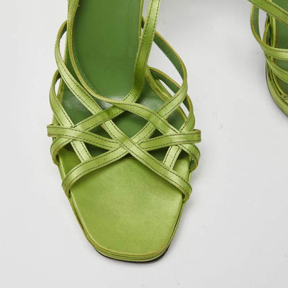 Prada Green Satin Strappy Platform Sandals Size 40