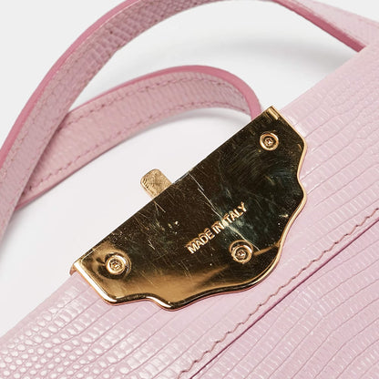 Dolce & Gabbana Lucia Medium Pink Lizard Embossed Leather Crossbody Bags