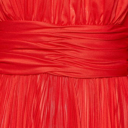 Dolce & Gabbana Red Chiffon Pleated Long Dress – Size S – Brand New
