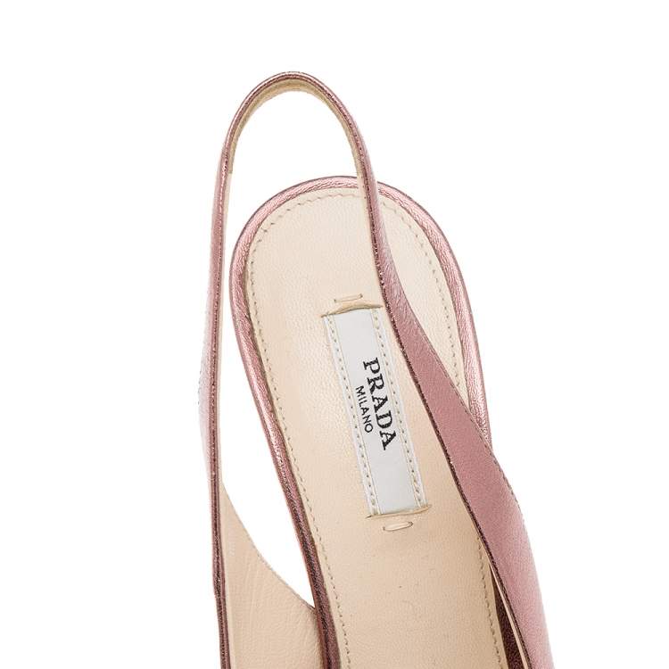 Prada Pink Metallic Leather Peep Toe Heels Size 37.5