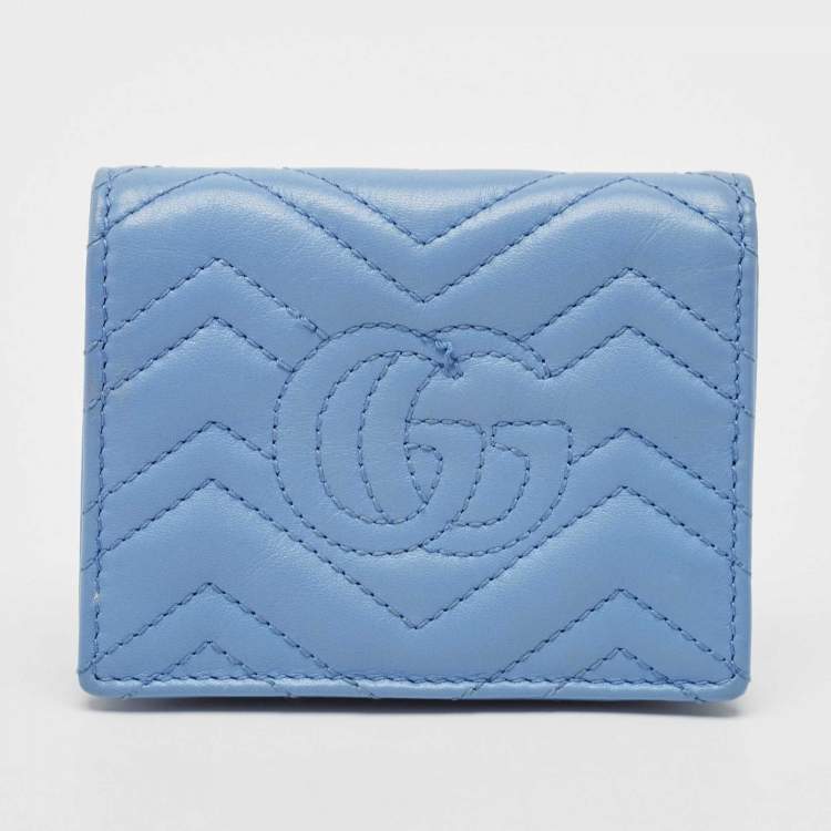 Gucci Blue Matelassé Leather GG Marmont Card Case