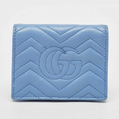 Gucci Blue Matelassé Leather GG Marmont Card Case