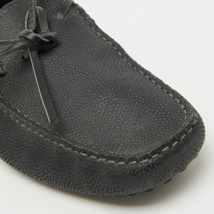 Tod’s Dark Grey Leather Gommino Bow Loafers - Size 39.5