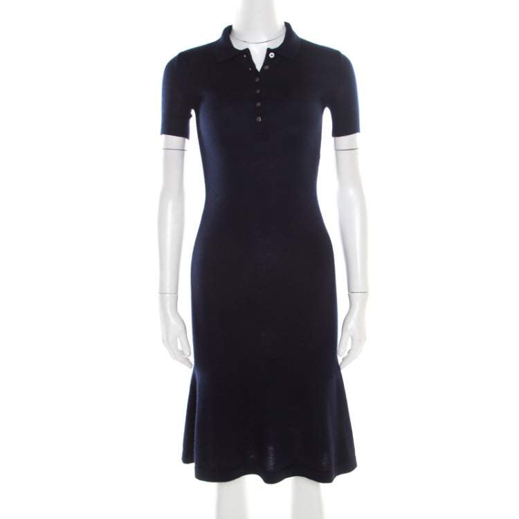 Ralph Lauren Navy Blue Cashmere & Silk Knit Polo Midi Dress – Size XS