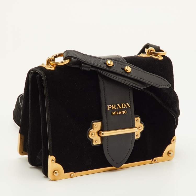Prada Cahier Black Velvet and Leather Shoulder Bag