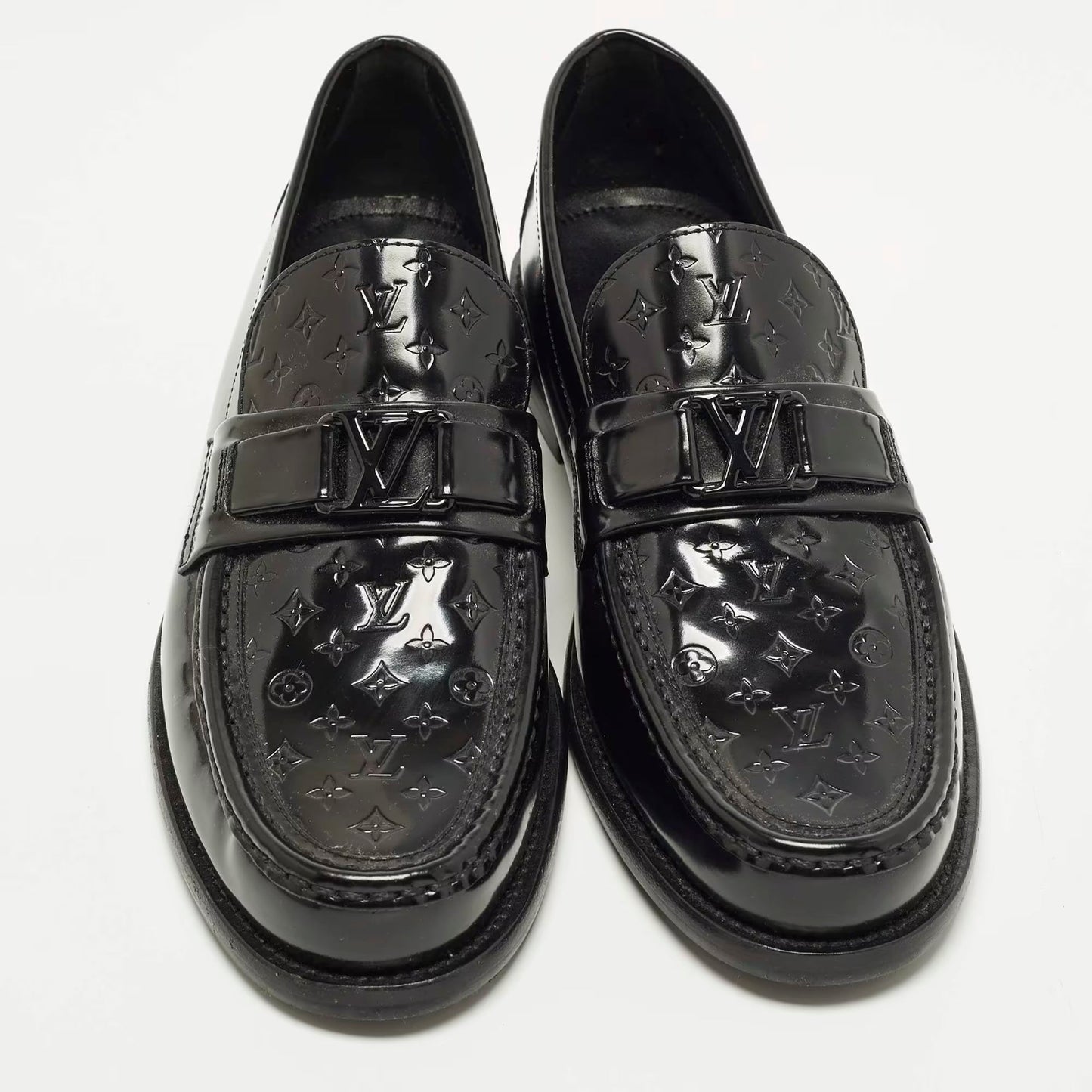 Louis Vuitton Major Size 40 Black Monogram Embossed Leather Loafers
