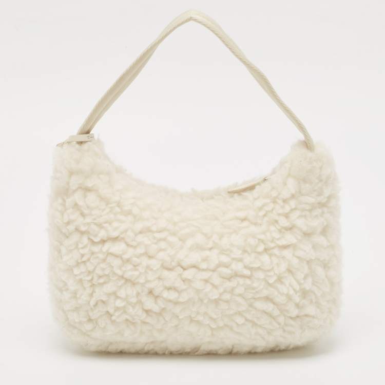 Prada White Wool Re-Edition 2000 Shoulder Bag