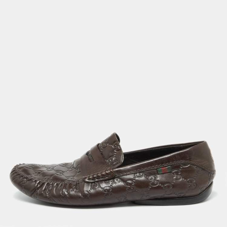 Gucci Brown Guccissima Leather Penny Loafers Size 43