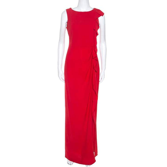 CH Carolina Herrera Red Crepe Ruffle Maxi Dress – Size S