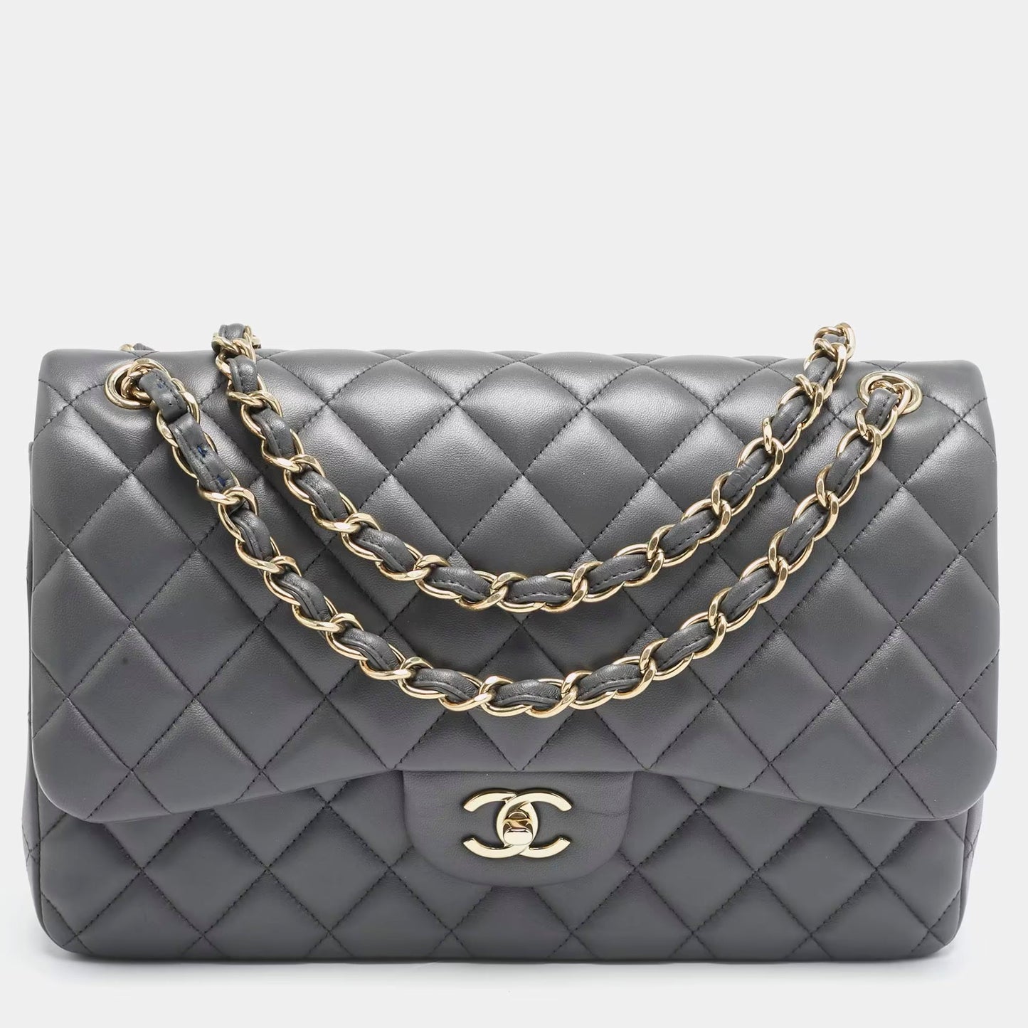 Chanel Grey Quilted Leather Jumbo Classic Double Flap Bag