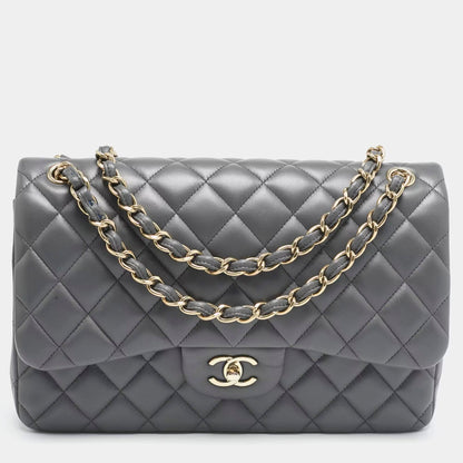 Chanel Grey Quilted Leather Jumbo Classic Double Flap Bag