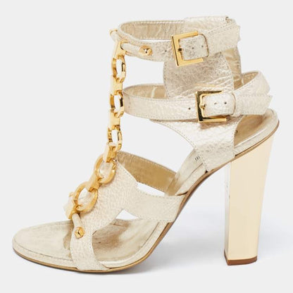 Roberto Cavalli Gold Leather Ankle Strap Sandals Size 37.5
