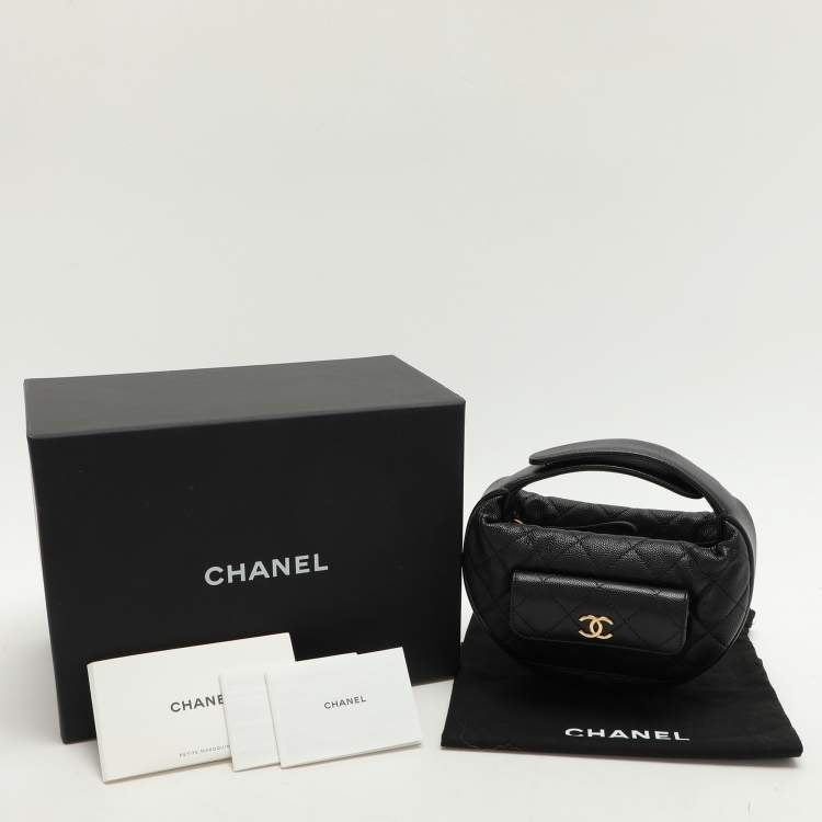 Chanel Mini Round Hobo in Black Quilted Caviar Leather
