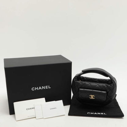 Chanel Mini Round Hobo in Black Quilted Caviar Leather