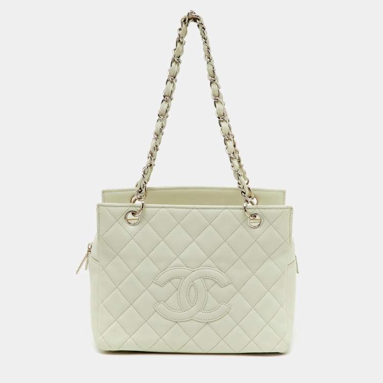 Chanel Off White Caviar Leather Petite Timeless Shopper Tote