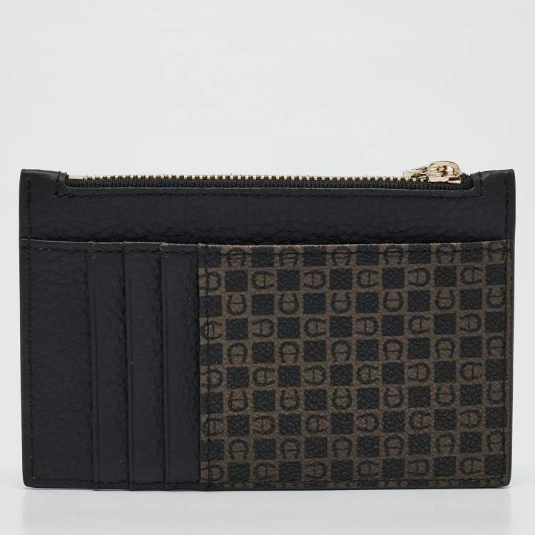 Aigner Black Monogram Coated Canvas & Leather Card Holder