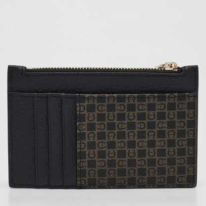 Aigner Black Monogram Coated Canvas & Leather Card Holder