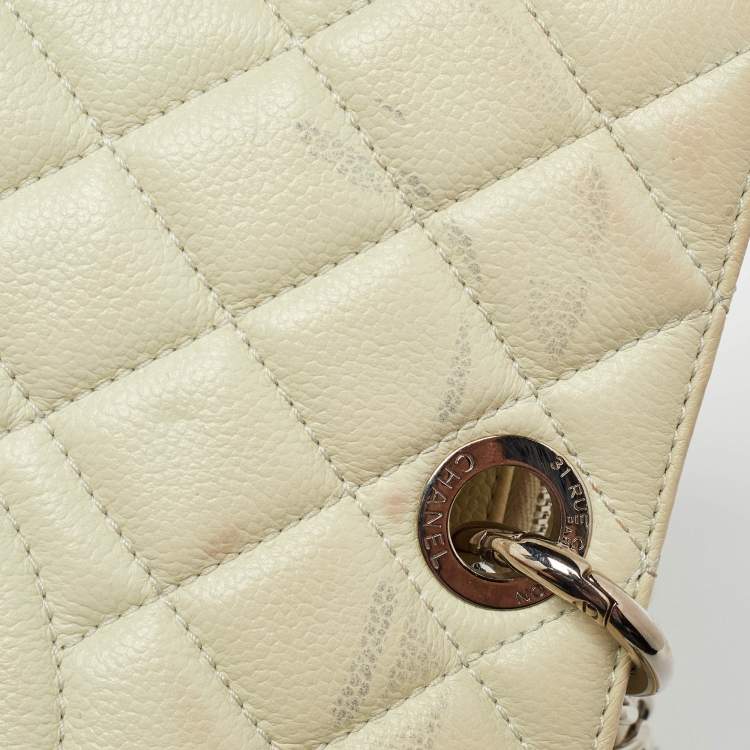 Chanel Cream Quilted Caviar Leather CC Tote