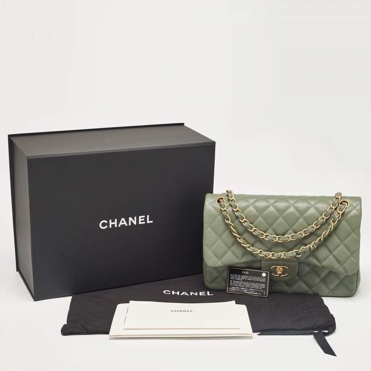 Chanel Green Caviar Leather Jumbo Classic Double Flap Bag