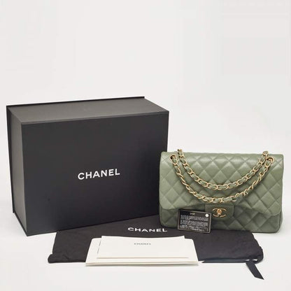 Chanel Green Caviar Leather Jumbo Classic Double Flap Bag