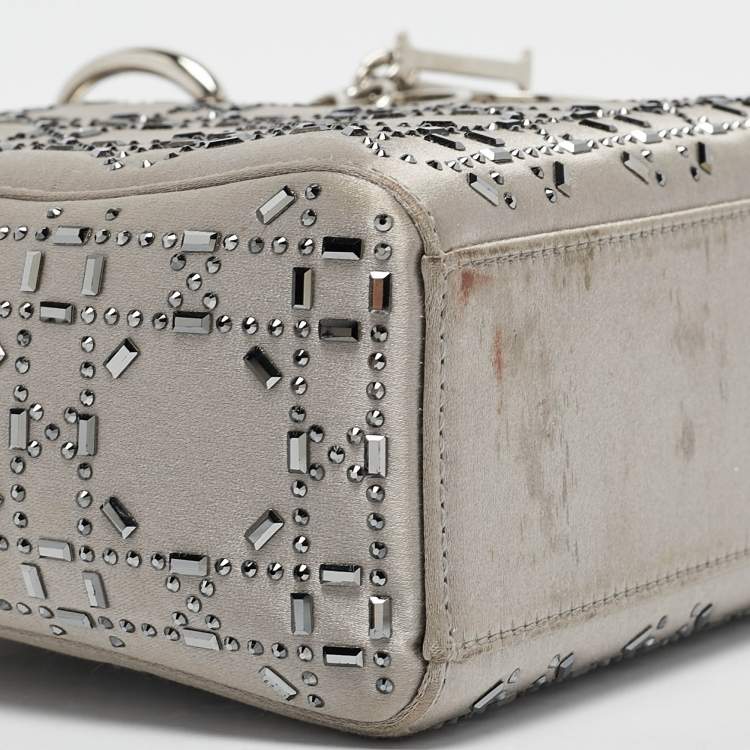 Mini Lady Dior Grey Satin with Beaded Cannage | Fair Condition
