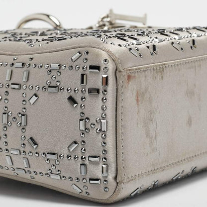 Mini Lady Dior Grey Satin with Beaded Cannage | Fair Condition