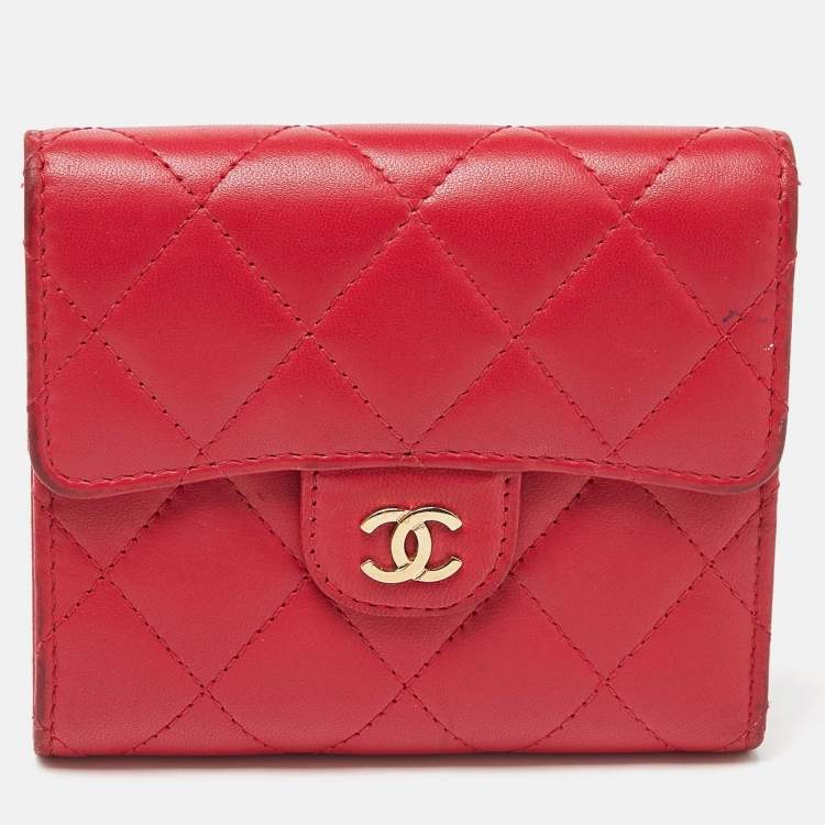Chanel Red Quilted Leather Trifold CC Wallet – Good Condition
