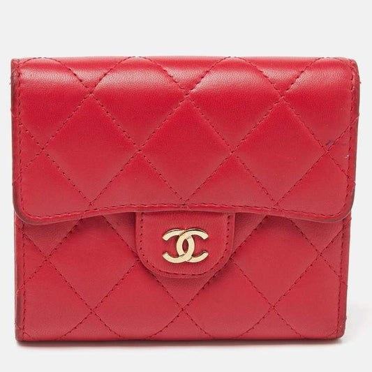 Chanel Red Quilted Leather Trifold CC Wallet – Good Condition