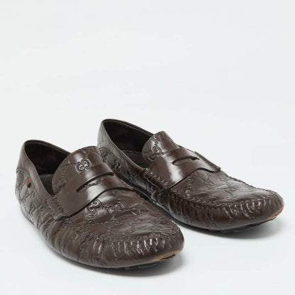 Gucci Brown Guccissima Leather Penny Loafers Size 43